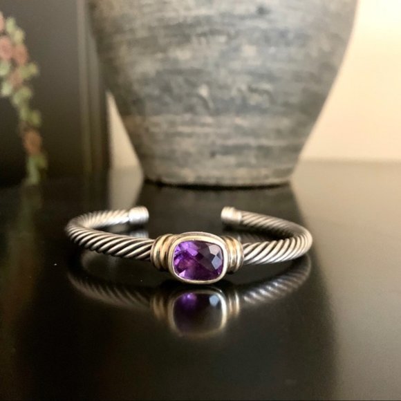 David Yurman Gold Silver Amethyst Center Bracelet - Picture 2 of 7